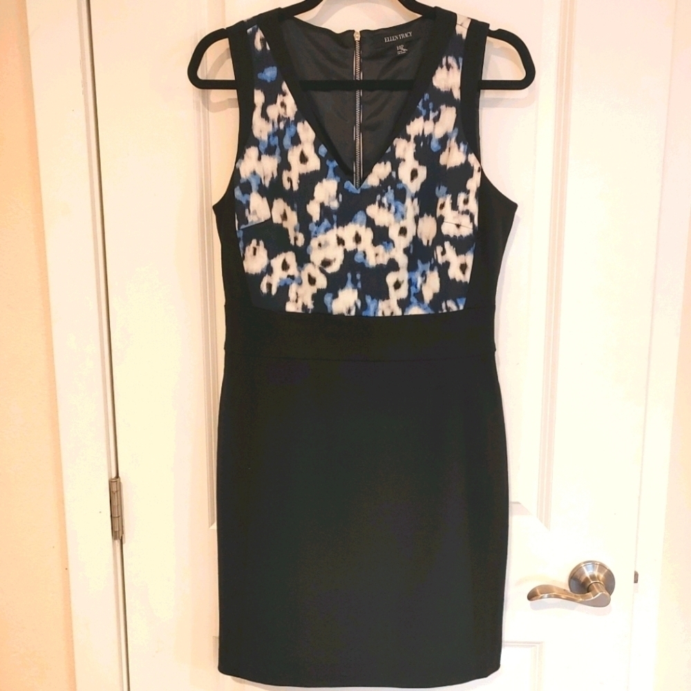 Ellen Tracy v-neck sleeveless sheath dress navy